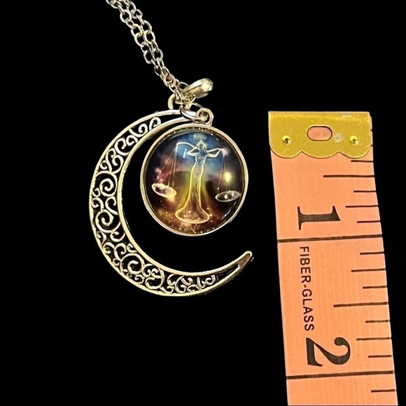 LIBRA Zodiac Crescent Moon Pendant Necklace - Picture 3 of 3